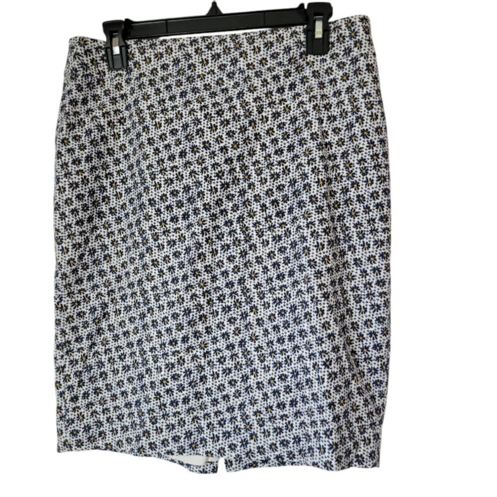 Women's Ann Taylor 8 Navy Yellow Floral Pencil Skirt Summer Spring